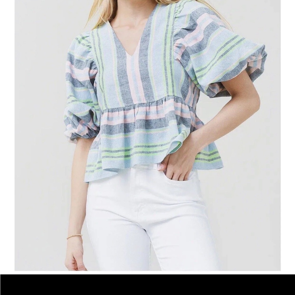 HUNTER BELL Pastel Striped Peplum Blouse- Size XS